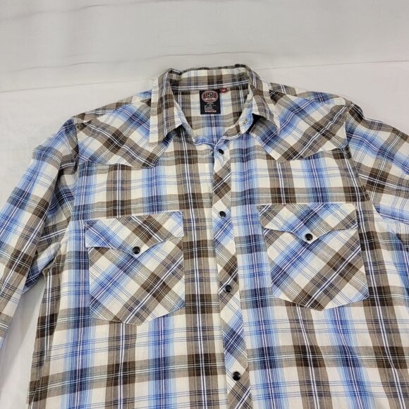 Sportier Men’s Western Wear Pearl Snap Button Down Plaid Shirt - Medium - Picture 4 of 14